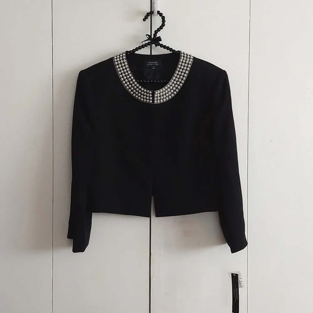 Tahari by Arthur S. Levine Jason Black Cropped Cocktail Blazer Jacket Sz 14 NWT - Picture 5 of 16